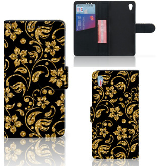 B2Ctelecom Sony Xperia Z3 Bookcase Hoesje Design Gouden Bloemen