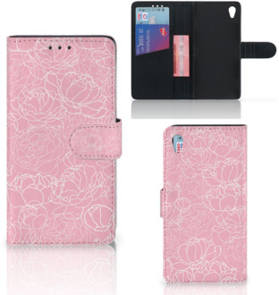 B2Ctelecom Sony Xperia Z3 Bookcase Hoesje Design White Flowers