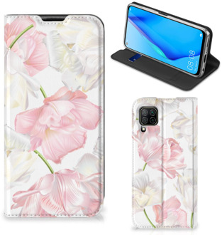 B2Ctelecom Stand Case Hoesje Cadeau voor Mama Huawei P40 Lite Smart Cover Mooie Bloemen