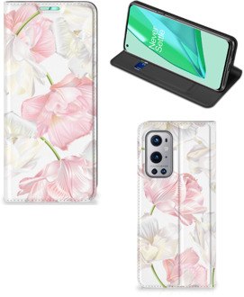 B2Ctelecom Stand Case Hoesje Cadeau voor Mama OnePlus 9 Pro Smart Cover Mooie Bloemen