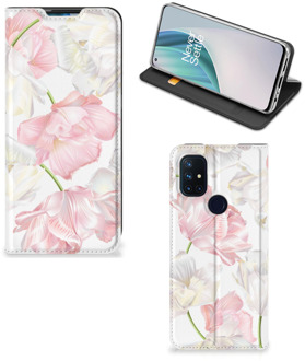 B2Ctelecom Stand Case Hoesje Cadeau voor Mama OnePlus Nord N10 5G Smart Cover Mooie Bloemen