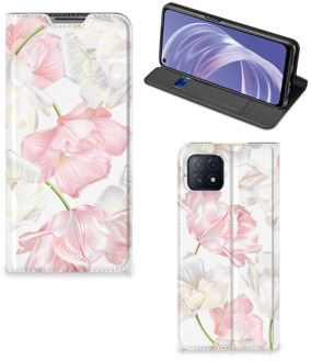 B2Ctelecom Stand Case Hoesje Cadeau voor Mama OPPO A73 5G Smart Cover Mooie Bloemen