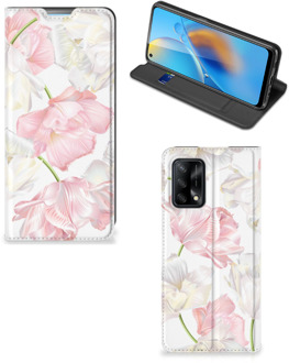 B2Ctelecom Stand Case Hoesje Cadeau voor Mama OPPO A74 4G Smart Cover Mooie Bloemen