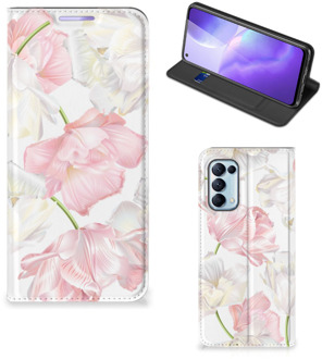 B2Ctelecom Stand Case Hoesje Cadeau voor Mama OPPO Find X3 Lite Smart Cover Mooie Bloemen