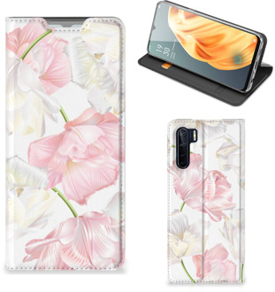 B2Ctelecom Stand Case Hoesje Cadeau voor Mama OPPO Reno3 | A91 Smart Cover Mooie Bloemen