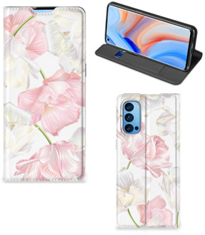 B2Ctelecom Stand Case Hoesje Cadeau voor Mama OPPO Reno4 Pro 5G Smart Cover Mooie Bloemen