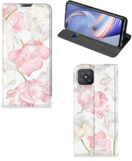 B2Ctelecom Stand Case Hoesje Cadeau voor Mama OPPO Reno4 Z 5G Smart Cover Mooie Bloemen