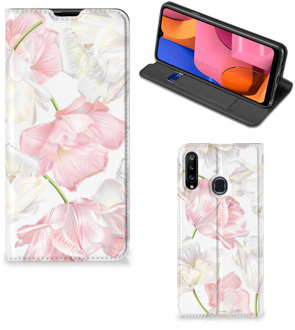 B2Ctelecom Stand Case Hoesje Cadeau voor Mama Samsung Galaxy A20s Smart Cover Mooie Bloemen