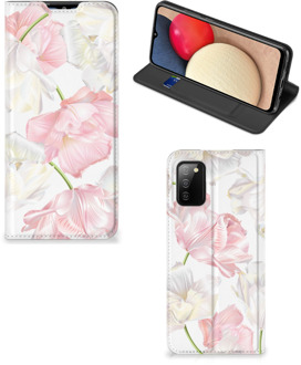 B2Ctelecom Stand Case Hoesje Cadeau voor Mama Samsung Galaxy M02s | A02s Smart Cover Mooie Bloemen