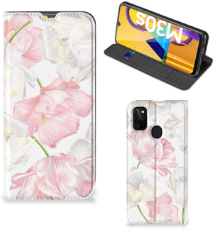 B2Ctelecom Stand Case Hoesje Cadeau voor Mama Samsung Galaxy M21 Smart Cover Mooie Bloemen