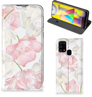 B2Ctelecom Stand Case Hoesje Cadeau voor Mama Samsung Galaxy M31 Smart Cover Mooie Bloemen