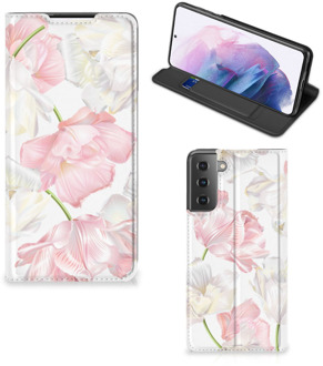 B2Ctelecom Stand Case Hoesje Cadeau voor Mama Samsung Galaxy S21 Plus Smart Cover Mooie Bloemen