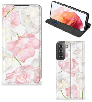 B2Ctelecom Stand Case Hoesje Cadeau voor Mama Samsung Galaxy S21 Smart Cover Mooie Bloemen