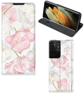 B2Ctelecom Stand Case Hoesje Cadeau voor Mama Samsung Galaxy S21 Ultra Smart Cover Mooie Bloemen