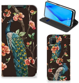 B2Ctelecom Stand Case Huawei P40 Lite Telefoonhoesje Pauw met Bloemen