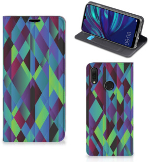 B2Ctelecom Stand Case Huawei Y7 hoesje Y7 Pro (2019) Abstract Green Blue