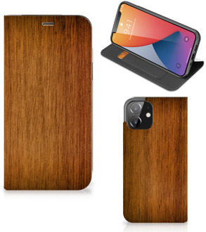 B2Ctelecom Stand Case iPhone 12 | iPhone 12 Pro Telefoonhoesje Donker Hout