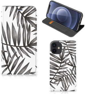 B2Ctelecom Stand Case iPhone 12 Mini Hoesje met Tekst Leaves Grey