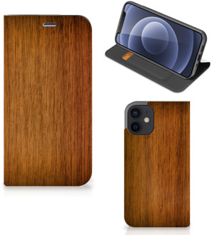 B2Ctelecom Stand Case iPhone 12 Mini Telefoonhoesje Donker Hout