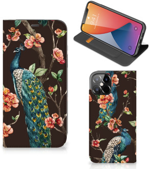 B2Ctelecom Stand Case iPhone 12 Pro Max Telefoonhoesje Pauw met Bloemen