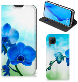 B2Ctelecom Stand Case met foto Huawei P40 Lite Telefoonhoesje Orchidee Blauw