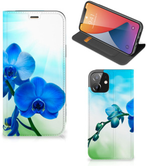 B2Ctelecom Stand Case met foto iPhone 12 | iPhone 12 Pro Telefoonhoesje Orchidee Blauw