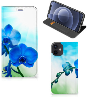 B2Ctelecom Stand Case met foto iPhone 12 Mini Telefoonhoesje Orchidee Blauw