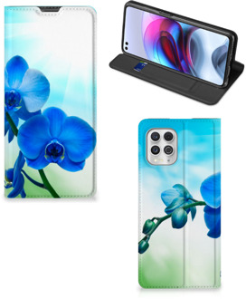 B2Ctelecom Stand Case met foto Motorola Moto G100 Telefoonhoesje Orchidee Blauw