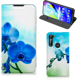 B2Ctelecom Stand Case met foto Motorola Moto G8 Power Telefoonhoesje Orchidee Blauw