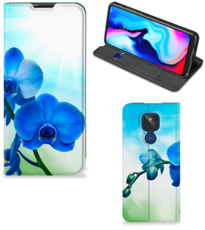 B2Ctelecom Stand Case met foto Motorola Moto G9 Play Telefoonhoesje Orchidee Blauw