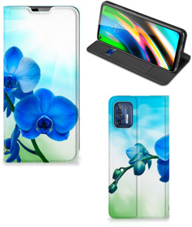 B2Ctelecom Stand Case met foto Motorola Moto G9 Plus Telefoonhoesje Orchidee Blauw