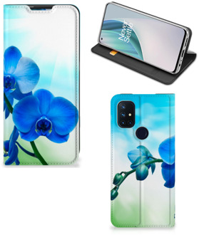 B2Ctelecom Stand Case met foto OnePlus Nord N10 5G Telefoonhoesje Orchidee Blauw