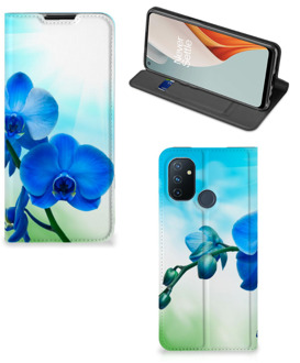 B2Ctelecom Stand Case met foto OnePlus Nord N100 Telefoonhoesje Orchidee Blauw