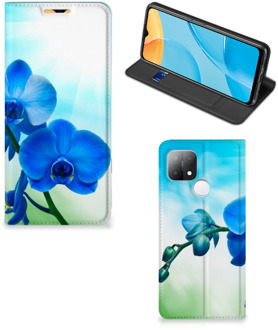 B2Ctelecom Stand Case met foto OPPO A15 Telefoonhoesje Orchidee Blauw