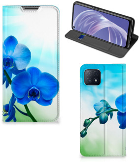 B2Ctelecom Stand Case met foto OPPO A73 5G Telefoonhoesje Orchidee Blauw