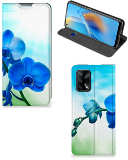 B2Ctelecom Stand Case met foto OPPO A74 4G Telefoonhoesje Orchidee Blauw