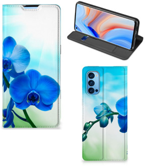 B2Ctelecom Stand Case met foto OPPO Reno4 Pro 5G Telefoonhoesje Orchidee Blauw