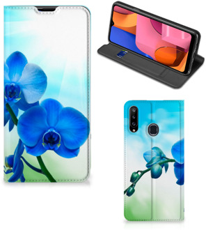 B2Ctelecom Stand Case met foto Samsung Galaxy A20s Telefoonhoesje Orchidee Blauw