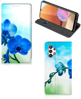 B2Ctelecom Stand Case met foto Samsung Galaxy A32 4G Telefoonhoesje Orchidee Blauw