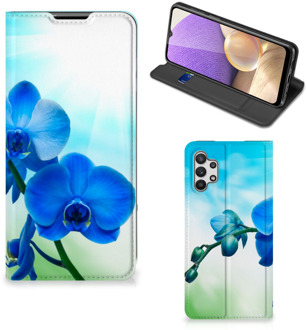 B2Ctelecom Stand Case met foto Samsung Galaxy A32 5G Telefoonhoesje Orchidee Blauw