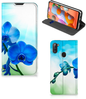 B2Ctelecom Stand Case met foto Samsung Galaxy M11 | A11 Telefoonhoesje Orchidee Blauw