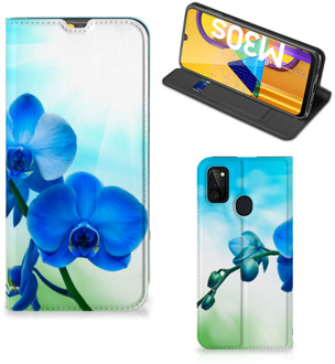 B2Ctelecom Stand Case met foto Samsung Galaxy M21 Telefoonhoesje Orchidee Blauw