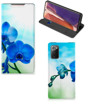 B2Ctelecom Stand Case met foto Samsung Galaxy Note20 Telefoonhoesje Orchidee Blauw