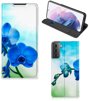 B2Ctelecom Stand Case met foto Samsung Galaxy S21 Plus Telefoonhoesje Orchidee Blauw