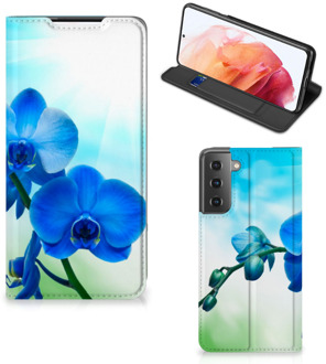 B2Ctelecom Stand Case met foto Samsung Galaxy S21 Telefoonhoesje Orchidee Blauw