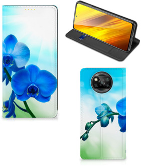 B2Ctelecom Stand Case met foto Xiaomi Poco X3 Telefoonhoesje Orchidee Blauw