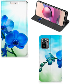 B2Ctelecom Stand Case met foto Xiaomi Redmi Note 10 4G | 10S Telefoonhoesje Orchidee Blauw