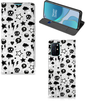 B2Ctelecom Stand Case met Pasjeshouder OnePlus 8T Telefoonhoesje Silver Punk