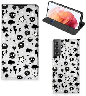 B2Ctelecom Stand Case met Pasjeshouder Samsung Galaxy S21 Telefoonhoesje Silver Punk