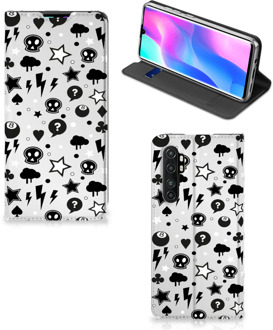 B2Ctelecom Stand Case met Pasjeshouder Xiaomi Mi Note 10 Lite Telefoonhoesje Silver Punk